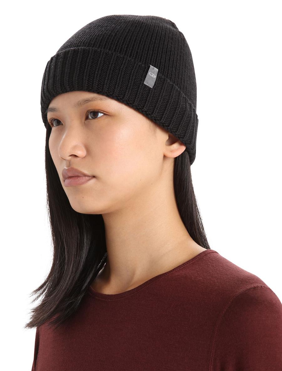 Icebreaker Unisex Merino Vela Cuff Beanie Női Kalap Fekete | HU 1475VRWD